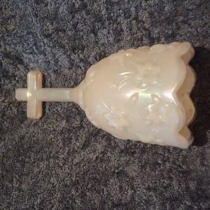 Fenton Opalescent Pink Milk Glass Easter Bell with Cross Handle, Home Decor